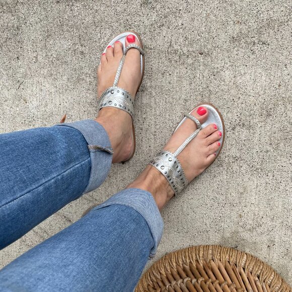 Banana Republic Western Flats Size 10 Silver Thong Toe Ring Sandals Vintage 90s - Picture 8 of 15